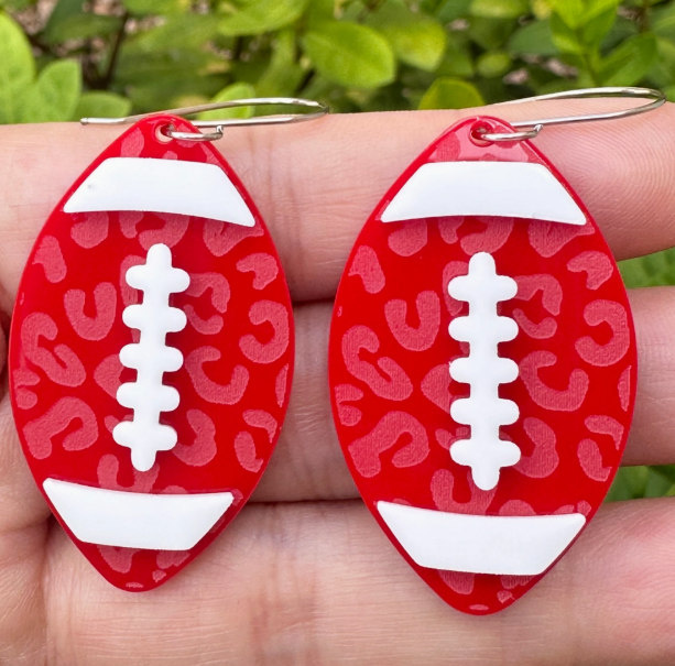 Red & White Leopard Football Earrings