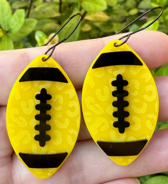 Yellow & Black Leopard Football Earrings