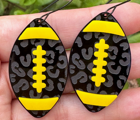 Black & Yellow Leopard Football Earrings