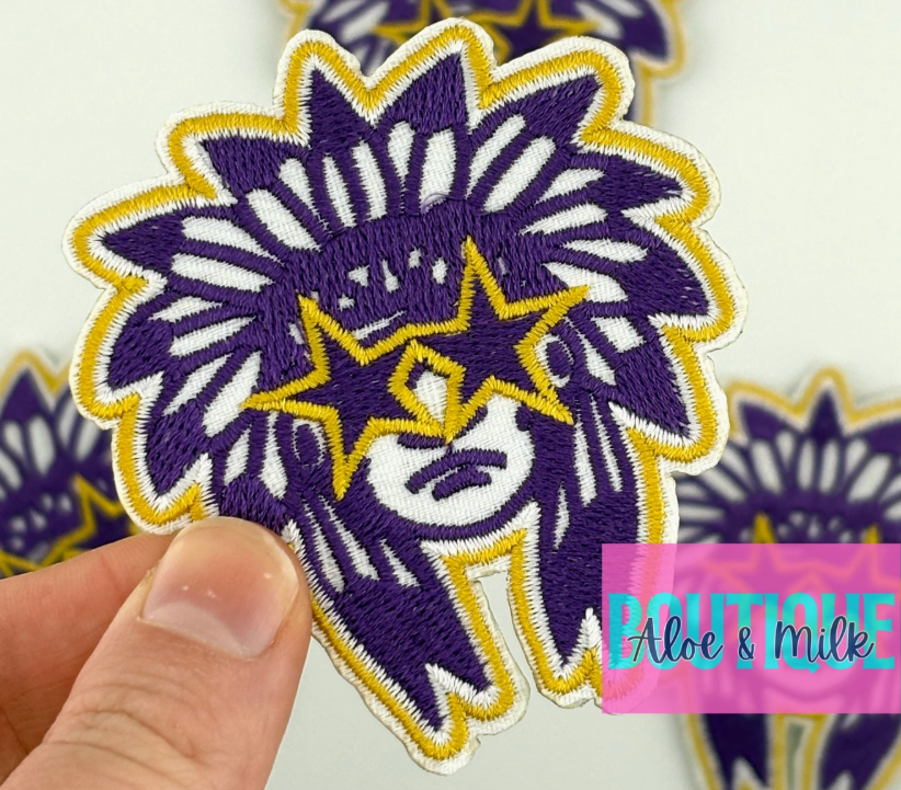 Indian Chief Mascot Purple Hat Patch