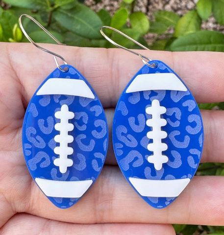 Blue & White Leopard Football Earrings