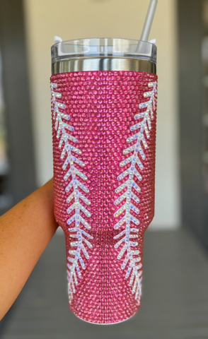 Hot Pink Baseball Crystal Tumbler
