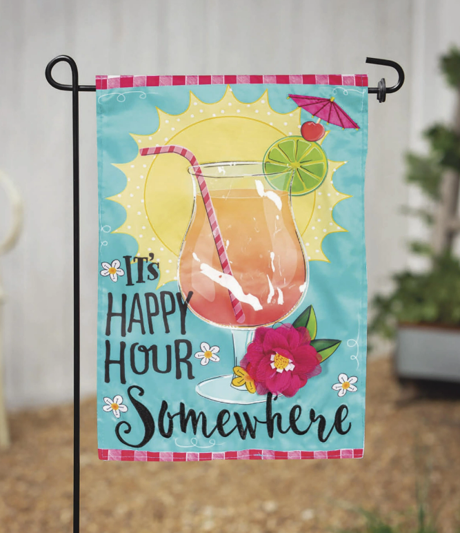 It's Happy Hour Somewhere Applique Garden Flag