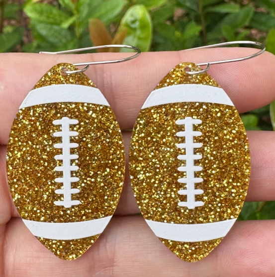 Gold Glitter Football Earrings