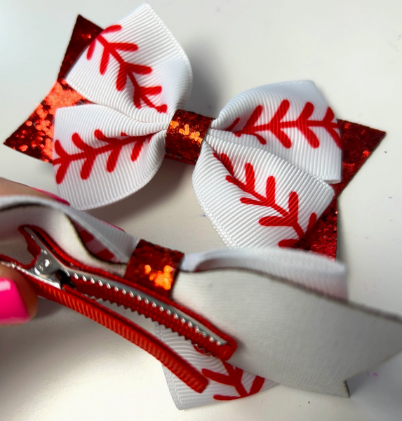 Baseball Red Glitter Bows