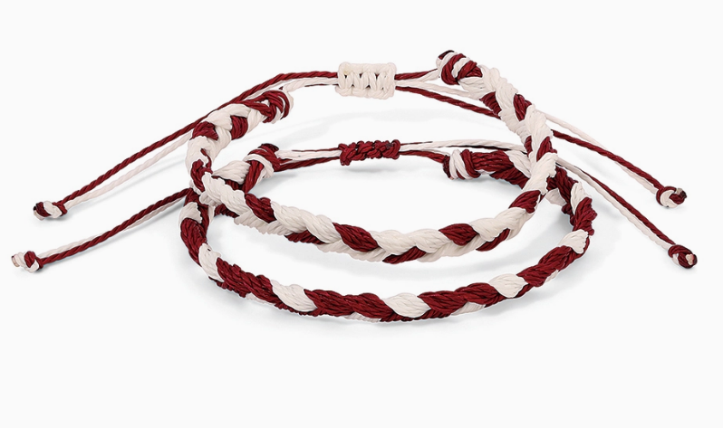 Maroon & White Braided Bracelets