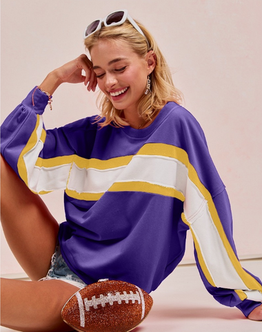 Gameday Striped Color Block French Terry Top