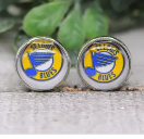 St Louis Blues Hockey Circle Glass Stud Earrings