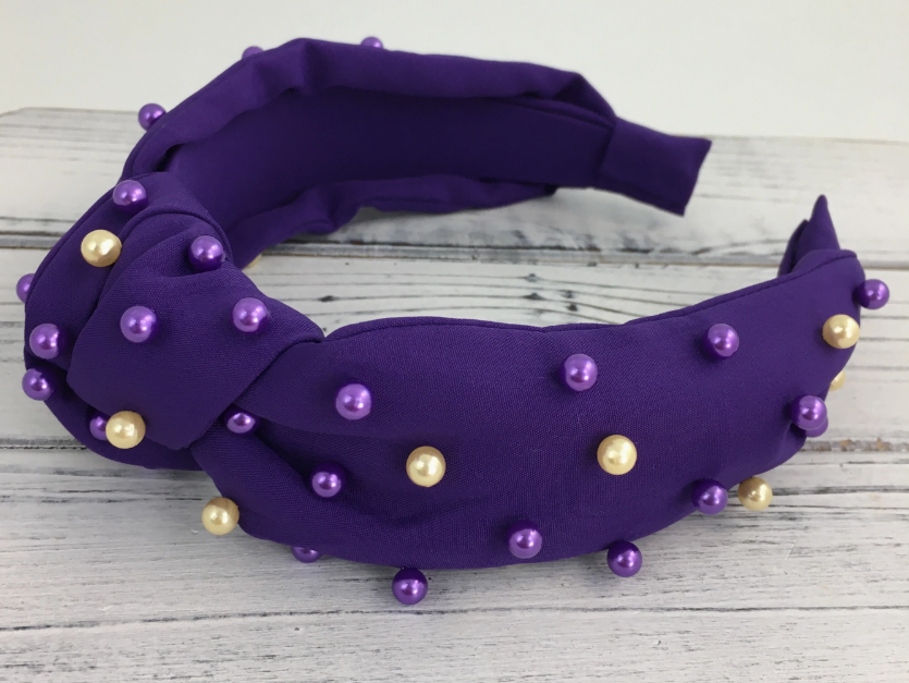 Purple and Gold Pearl Knot Headband