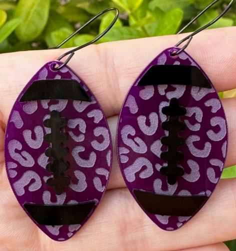 Purple & White Leopard Football Earrings