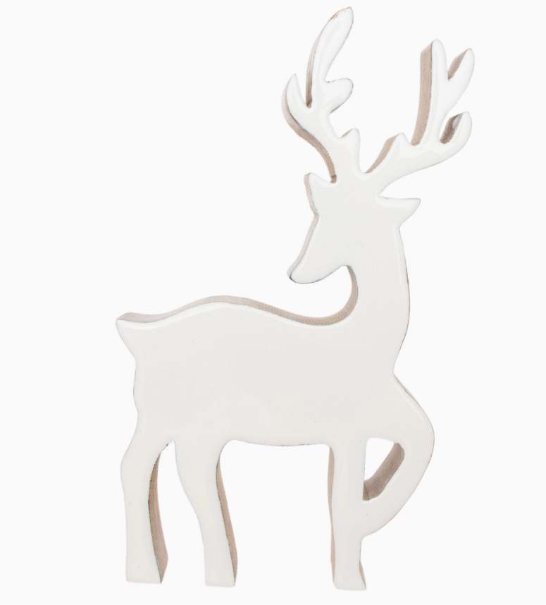 7.5" White dancing deer-shaped seasonal wood decor