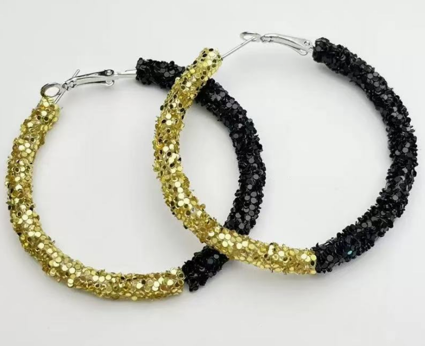 Black and Gold Glitter Earrings