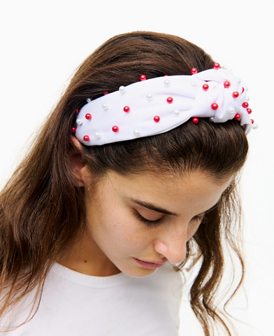 Red and White Pearl Headband