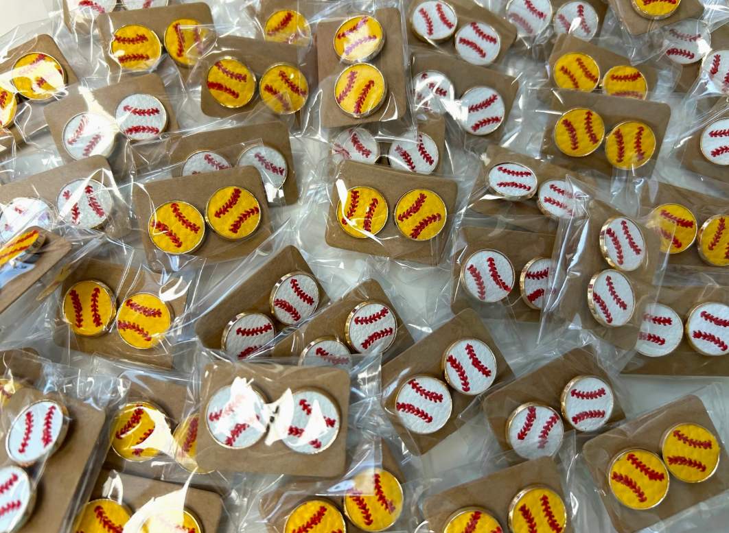 Baseball + Softball Leather Stud Earrings