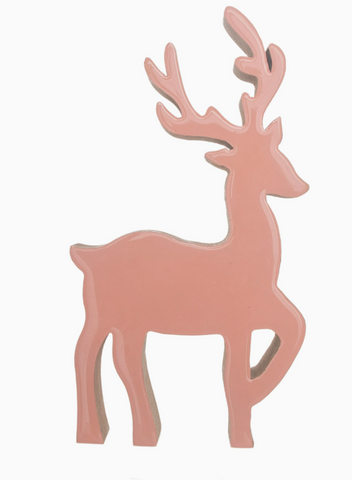 9.75" Pink deer-shaped seasonal holiday wood decor