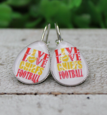 Live Love Chiefs Football Teardrop French Lever Earrings