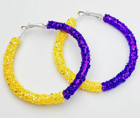 Purple & Gold Glitter Hoop Earrings