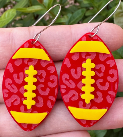 Red and Yellow Leopard Football Earrings