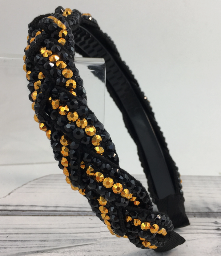 Black and Gold Rhinestone Braided Headband