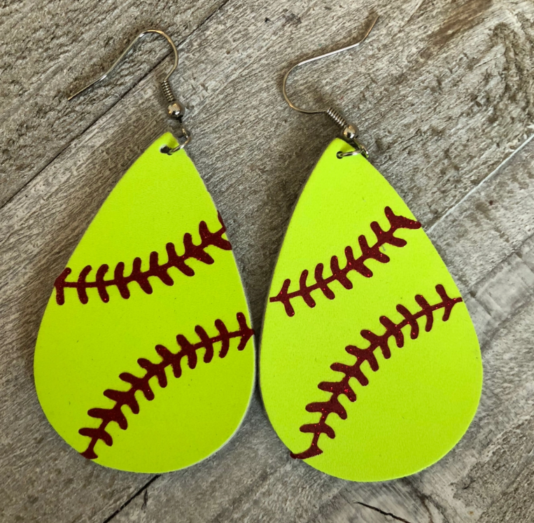Softball Leather Hang Earrings Sport