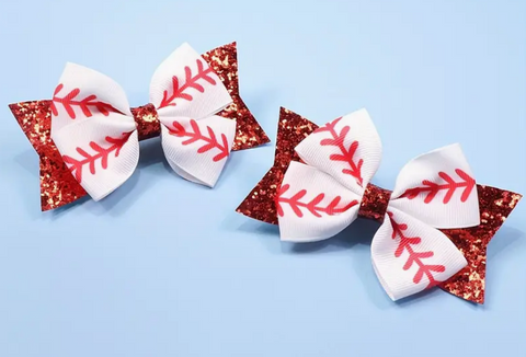 Baseball Red Glitter Bows