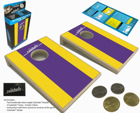 Yellow and Purple Stripe Coinhole Tabletop Game Set