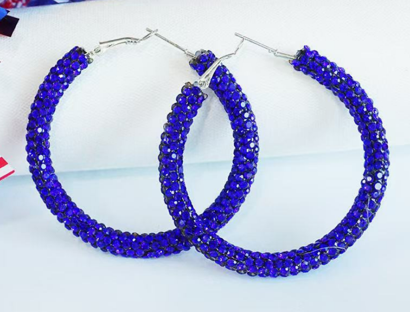 Blue Sparking Hoop Earrings
