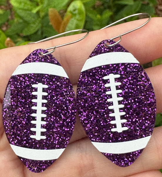 Purple Glitter Football Earrings
