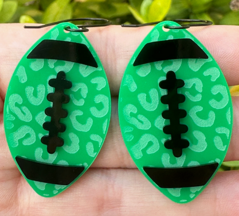 Green & Black Leopard Football Earrings